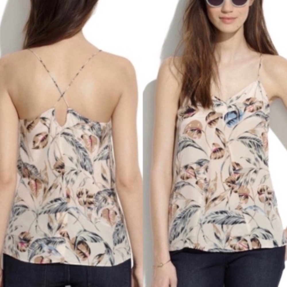 Madewell Feather Pattern Tank Top - Cream and Blue